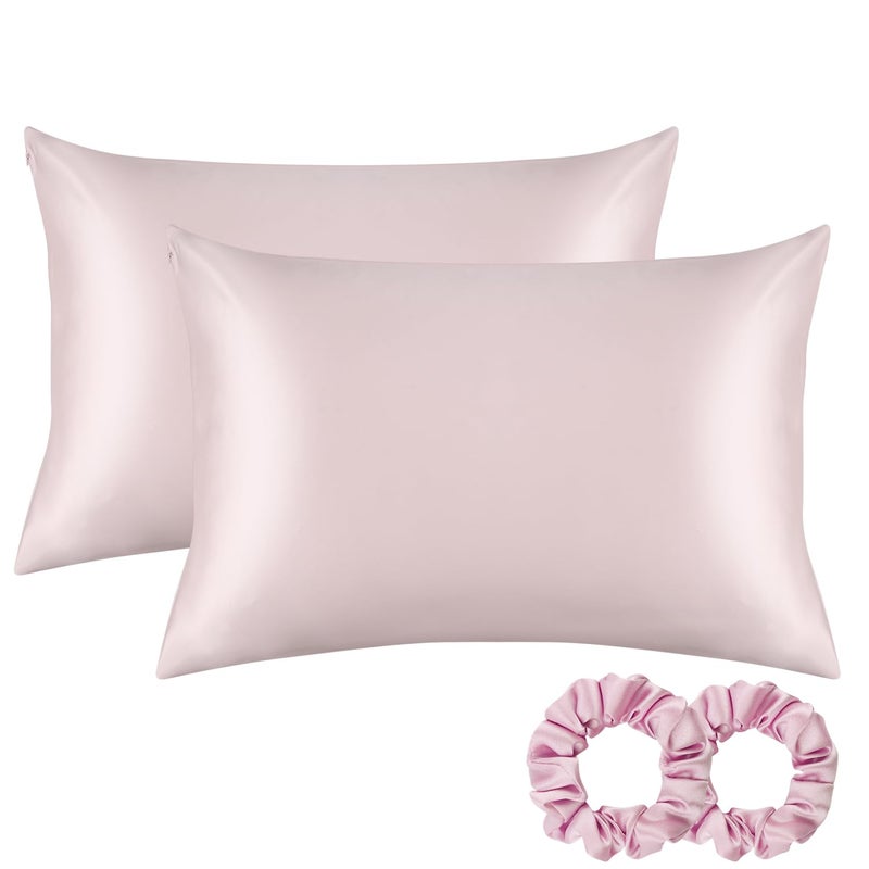 ALASKA BEAR 200% Good for You Silk Pillowcase for Hair and Skin Care Soft Pillow Case with Random Color Scrunchie Gift Set King (1pc, Soft Pink) - Image 1