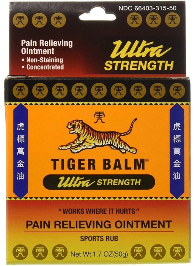 Tiger Balm مرهم مسكن للألم، رياضي فائق، 50 جرام – حجم احترافي – فرك رياضي فائق القوة – تخفيف لالتهاب المفاصل في اليد – بلسم النمر فائق – عبوة 3 - Image 1