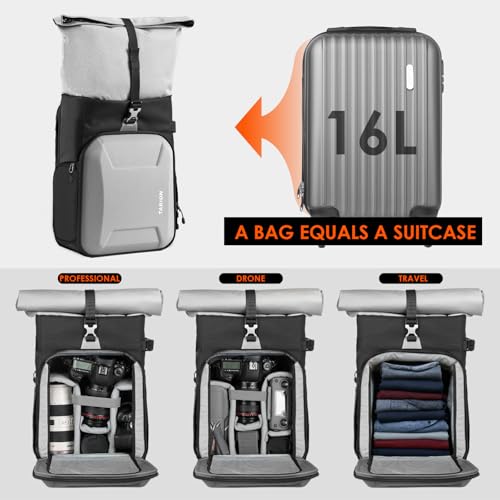 TARION Rolltop Camera Backpack with Hardshell - Large Camera Bag with 16 inch Laptop Sleeve and Quick Side Access - Urban DSLR Photography Backpack with Waterproof Raincover Tripod Holder Silver XH - Image 2