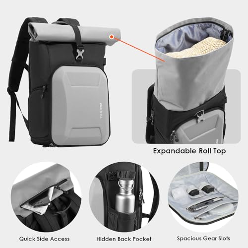 TARION Rolltop Camera Backpack with Hardshell - Large Camera Bag with 16 inch Laptop Sleeve and Quick Side Access - Urban DSLR Photography Backpack with Waterproof Raincover Tripod Holder Silver XH - Image 5