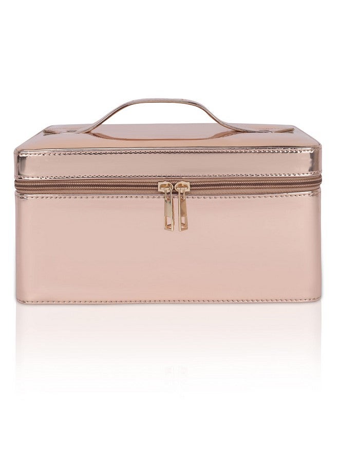 FADAK Leather Travel Vanity Organiser For Women Makeup Box For All Cosmetic And Jewellery Item Pu Pattern (Rose Gold) - Image 1