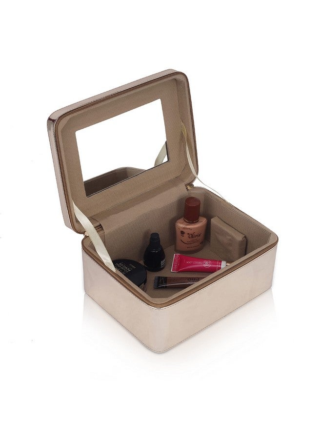 FADAK Leather Travel Vanity Organiser For Women Makeup Box For All Cosmetic And Jewellery Item Pu Pattern (Rose Gold) - Image 5