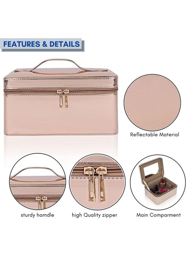 FADAK Leather Travel Vanity Organiser For Women Makeup Box For All Cosmetic And Jewellery Item Pu Pattern (Rose Gold) - Image 4
