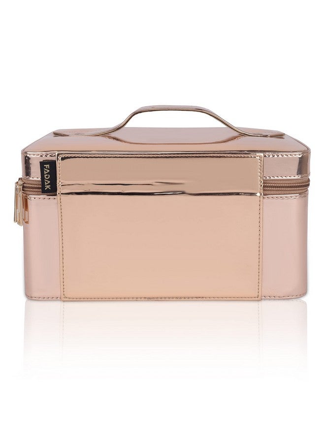 FADAK Leather Travel Vanity Organiser For Women Makeup Box For All Cosmetic And Jewellery Item Pu Pattern (Rose Gold) - Image 2