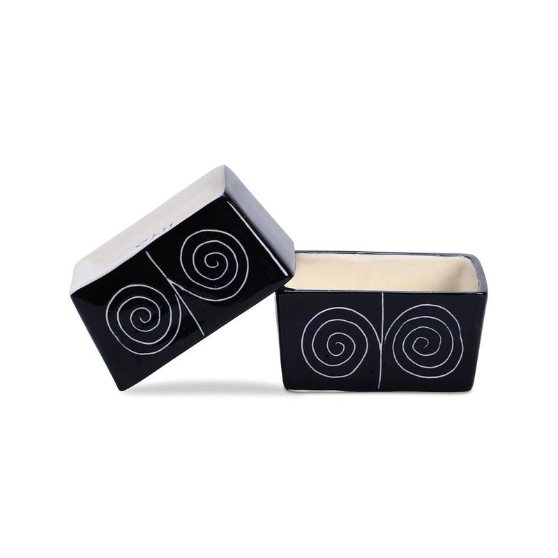 Caffeine Ceramic StonewearHandmade Black Doodle Dip and Sauce Set of 6 40 ml Microwave Dishwasher Safe - Image 2