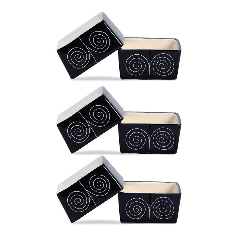 Caffeine Ceramic StonewearHandmade Black Doodle Dip and Sauce Set of 6 40 ml Microwave Dishwasher Safe - Image 1