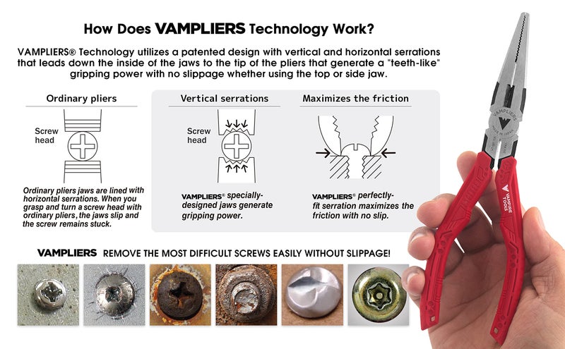 VAMPLIERS 7.5" Stripped Screw Extractor Needle Nose Pliers. Made in Japan. Time-Saving Long Nose Screw Removal Plier for Removing Damaged Fasteners in Confined Spaces. - Image 4