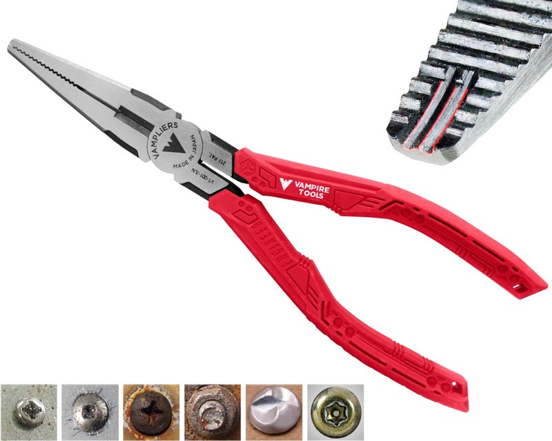 VAMPLIERS 7.5" Stripped Screw Extractor Needle Nose Pliers. Made in Japan. Time-Saving Long Nose Screw Removal Plier for Removing Damaged Fasteners in Confined Spaces. - Image 1