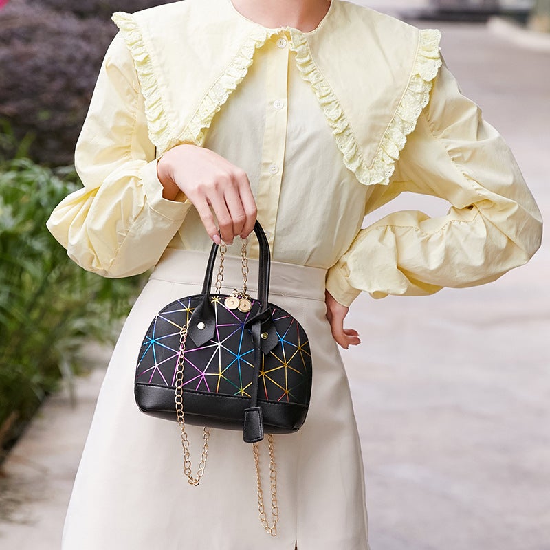 Fashion Plaid Print Handbag 2025 Contrast Color Shell Bag Geometric Pattern Mini Shoulder Phone Bag - Image 3