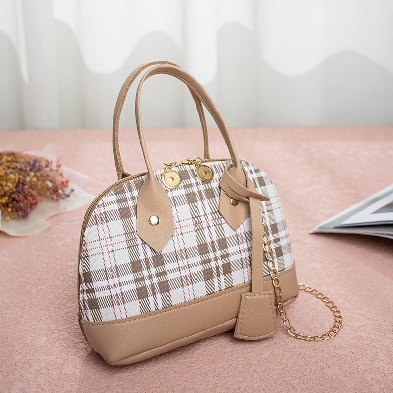 Fashion Plaid Print Handbag 2025 Contrast Color Shell Bag Geometric Pattern Mini Shoulder Phone Bag - Image 1