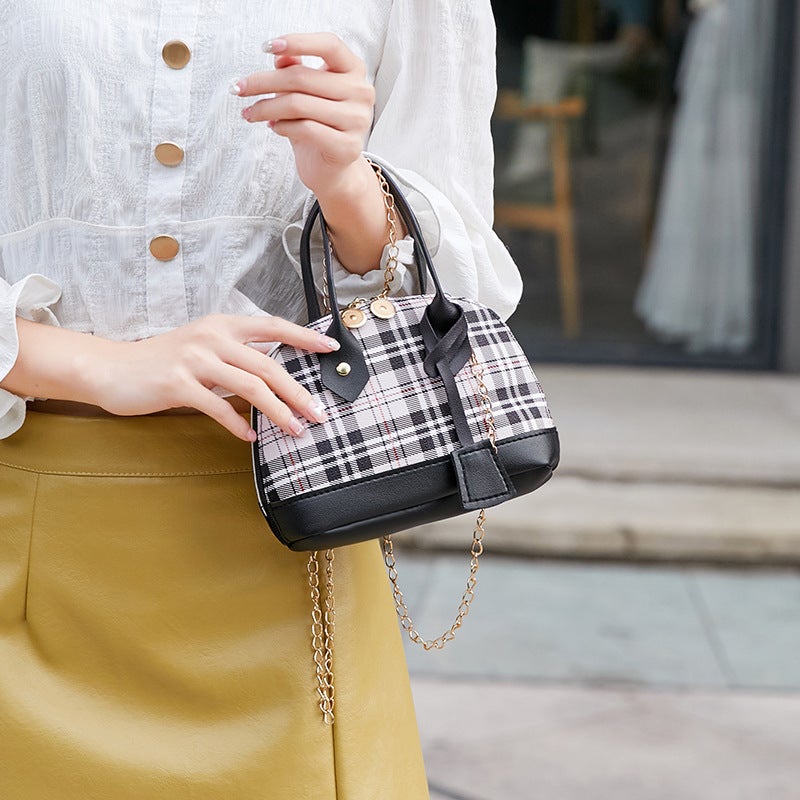 Fashion Plaid Print Handbag 2025 Contrast Color Shell Bag Geometric Pattern Mini Shoulder Phone Bag - Image 2