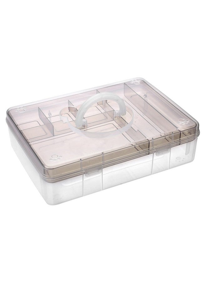 BTSKY 2Tier Cute Bear Storage Box With Removable Divided Tray Portable Clear Plastic Art Craft Supply Organizer Stackable Home Office Supplies Storage Container For Pens Notes A4 Papers Etc (Coffee) - Image 1