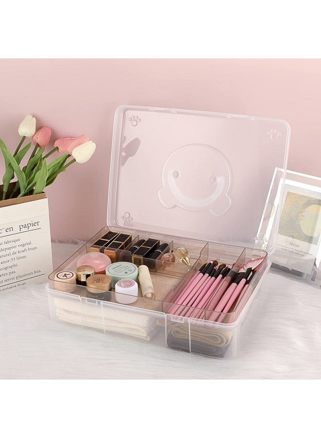 BTSKY 2Tier Cute Bear Storage Box With Removable Divided Tray Portable Clear Plastic Art Craft Supply Organizer Stackable Home Office Supplies Storage Container For Pens Notes A4 Papers Etc (Coffee) - Image 5