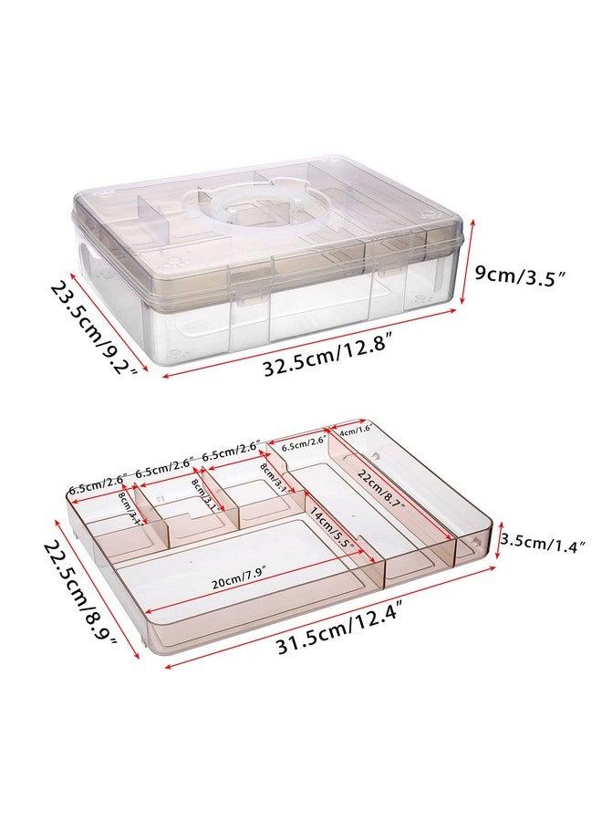 BTSKY 2Tier Cute Bear Storage Box With Removable Divided Tray Portable Clear Plastic Art Craft Supply Organizer Stackable Home Office Supplies Storage Container For Pens Notes A4 Papers Etc (Coffee) - Image 3