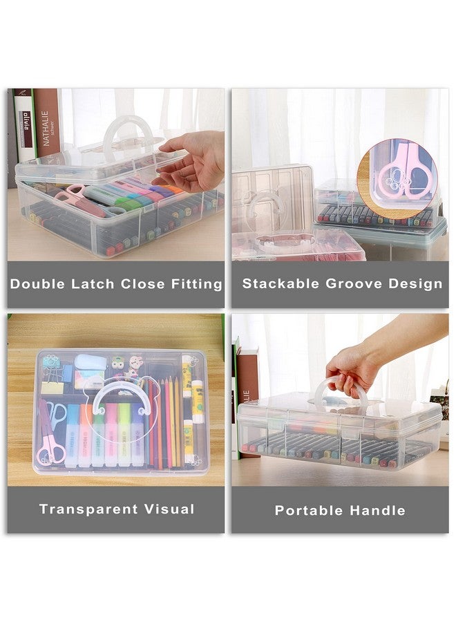 BTSKY 2Tier Cute Bear Storage Box With Removable Divided Tray Portable Clear Plastic Art Craft Supply Organizer Stackable Home Office Supplies Storage Container For Pens Notes A4 Papers Etc (Coffee) - Image 4