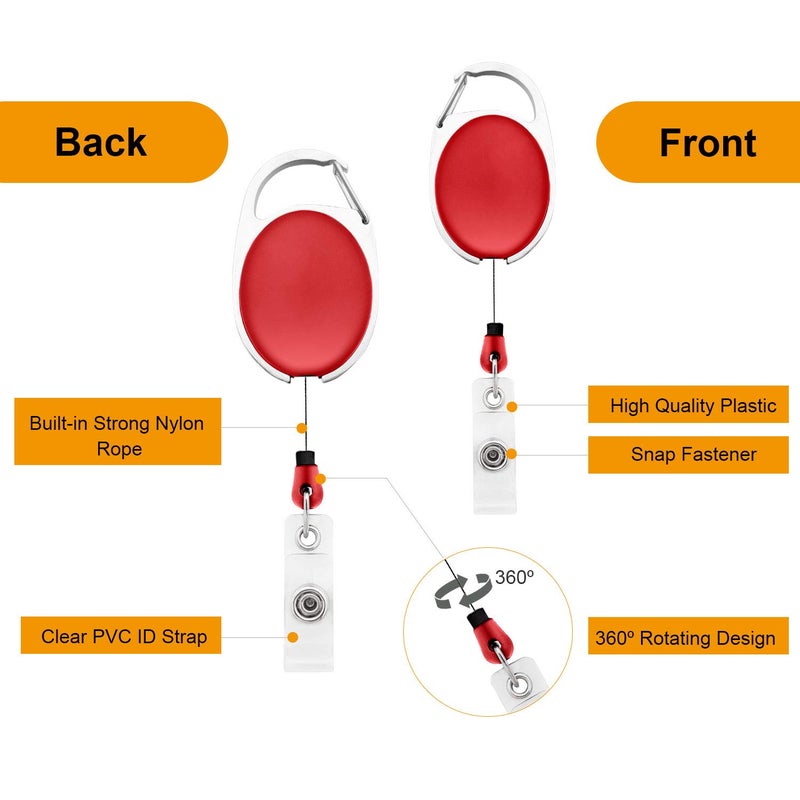Fushing 20Pcs Retractable ID Badge Holders ID Badge Reels with Clip Retractable Badge Holders for Office Worker Doctor Nurse (Red) - Image 3