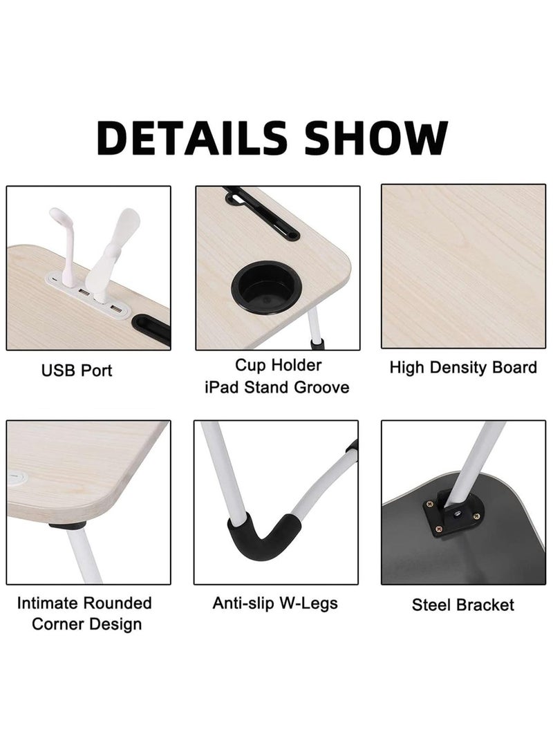 DubaiGallery Laptop Bed Desk, Portable Foldable Laptop Bed Table with USB Charge Port Storage Drawer and Cup Holder,Lap Desk Laptop Stand Tray Table Serving Tray for Eating, Reading and Working - Image 2