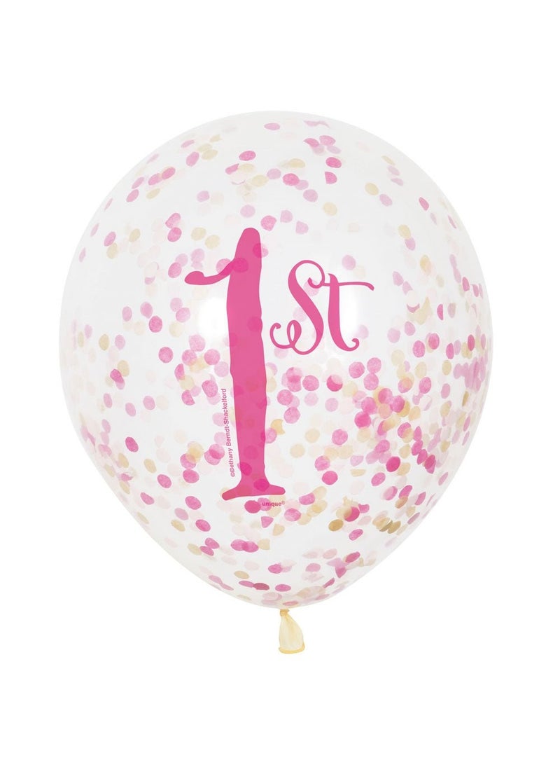 يونيك بالونات كونفيتي عيد الميلاد الأول من اللاتكس الشفاف الوردي 30 سم عبوة من 6 قطع