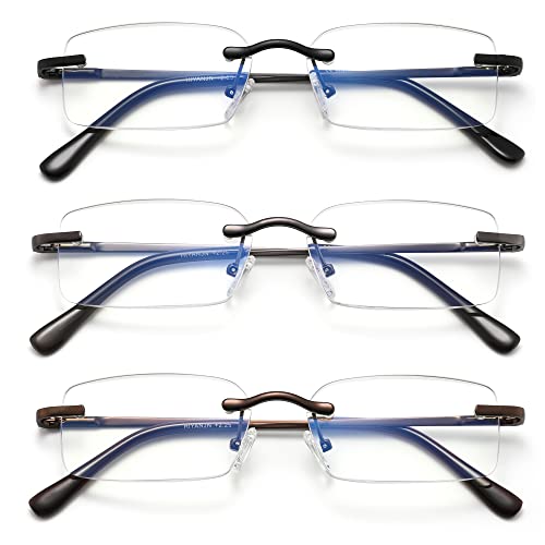 HIYANJN Frameless Reading Glasses Blue Light Blocking Rimless Computer Reader For men Lightweight Eyeglasses(3-Pack,2.25 - Image 1