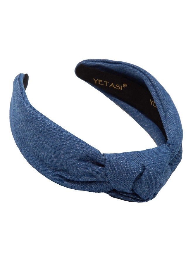 YETASI Blue Denim Headbands For Women Jean Knotted Headband For Women Made Of Non Slip Material. Blue Headband Is Trendy Top Knot - Image 1
