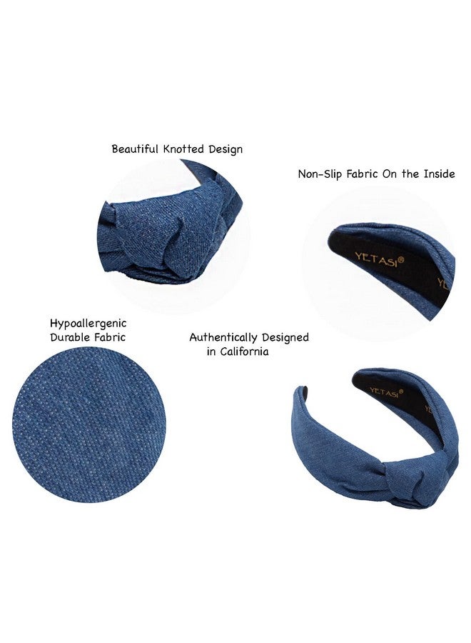 YETASI Blue Denim Headbands For Women Jean Knotted Headband For Women Made Of Non Slip Material. Blue Headband Is Trendy Top Knot - Image 4