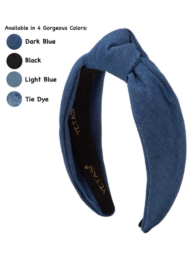 YETASI Blue Denim Headbands For Women Jean Knotted Headband For Women Made Of Non Slip Material. Blue Headband Is Trendy Top Knot - Image 2