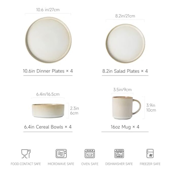 MONITO Ceramic Dinnerware 16 Pieces Dinner Set10.6In Stoneware Plates And Bowls Sets, Highly Chip And Crack Resistant | Dishwasher & Microwave Dishes Set,Gift, Bonbon Beige - Image 3