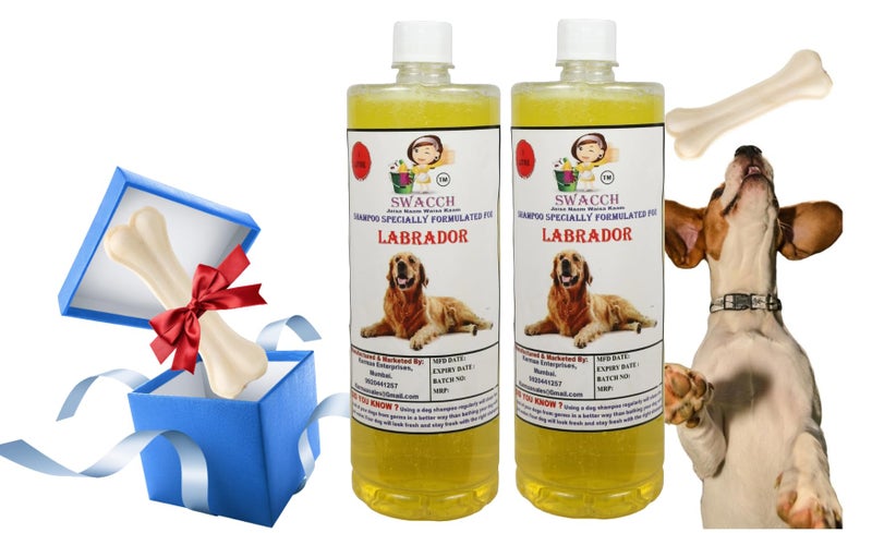 swacch Shampoo | Puppy Safe Shampoo | Labrador Dog Shampoo (1 Litre) (Pack of 2) Lemon + Medium White Bone | Dog Chew Bones | Teething chew Toy | Dental Teething |Combo Pack - Image 1