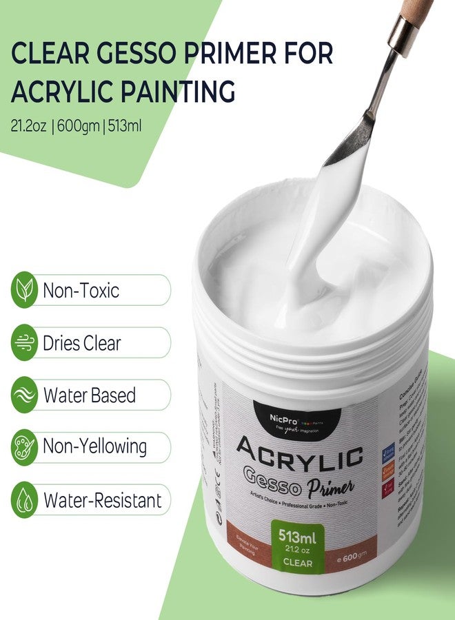 Nicpro Clear Gesso Primer for Acrylic Painting(21.2Oz / 513ML), Gesso Surface Prep Medium for Acrylic Paint, Oil Paint, Pencil & Pastel, Mixable Clear Gesso Primer for Canvas, Wood, Paper, Plastic - Image 2