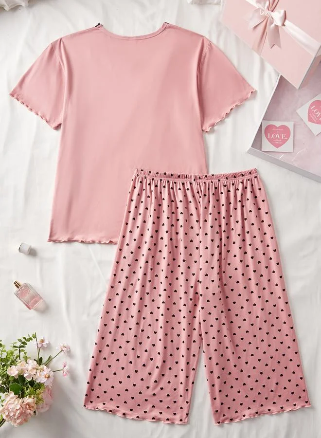 تايك تو مجموعة من شورت بطبعة قلب وبلوزة مقاس كبير