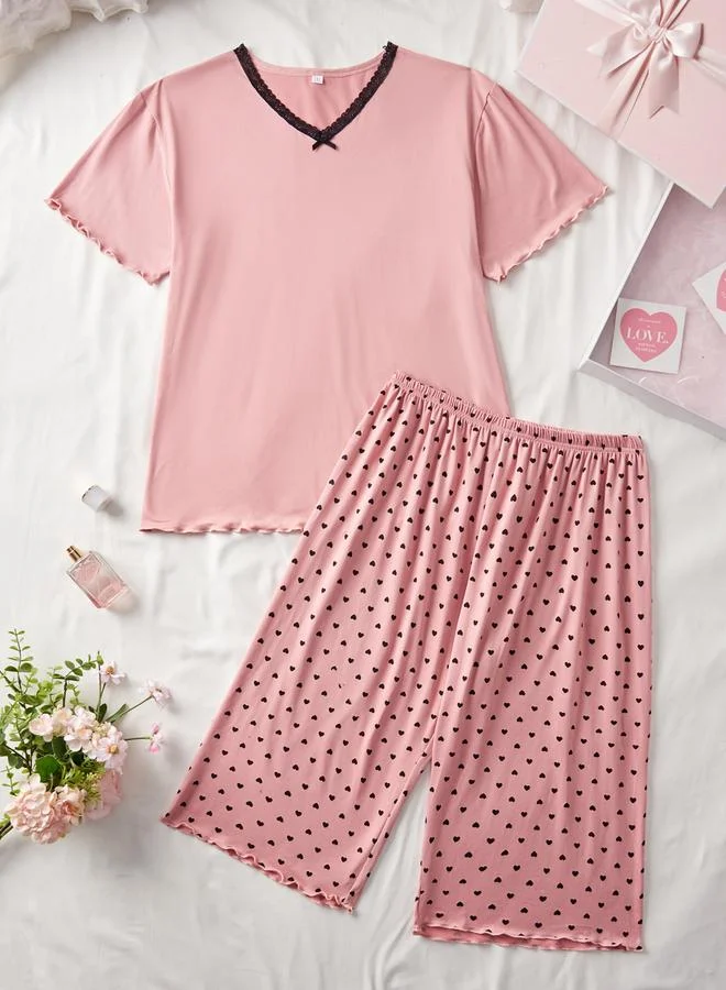 تايك تو مجموعة من شورت بطبعة قلب وبلوزة مقاس كبير