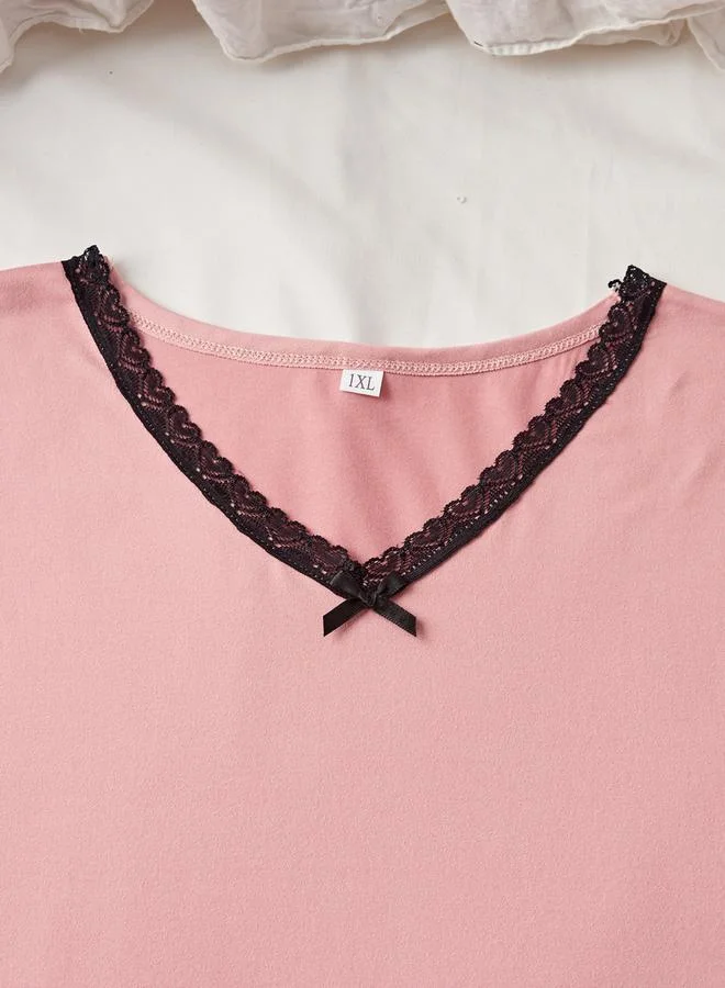 Take Two Pink Plus Size V Neck Top and Heart Print Shorts Set for Women | Best Price UAE