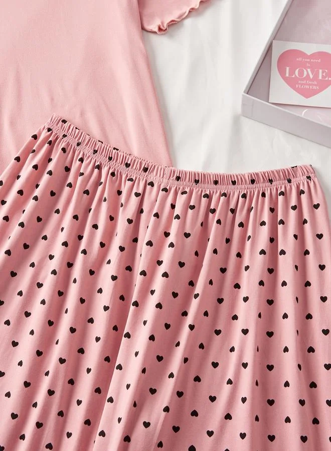 Take Two Pink Plus Size V Neck Top and Heart Print Shorts Set for Women | Best Price UAE