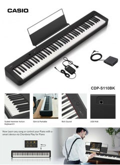 CASIO CDP-S110BK Digital Piano - Black - 88 Keys - with Power Adaptor  - Image 1