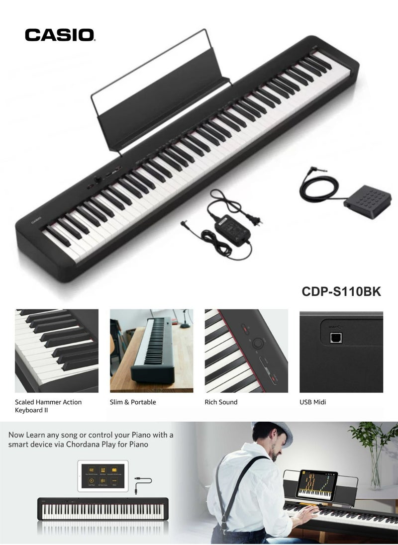 كاسيو - بيانو رقمي CDP-S110BK أسود 88 مفتاح مع محول الطاقة - Image 1