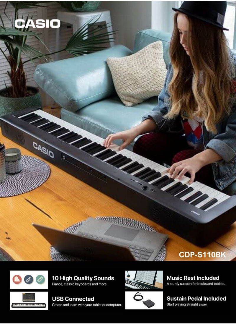 كاسيو - بيانو رقمي CDP-S110BK أسود 88 مفتاح مع محول الطاقة - Image 1