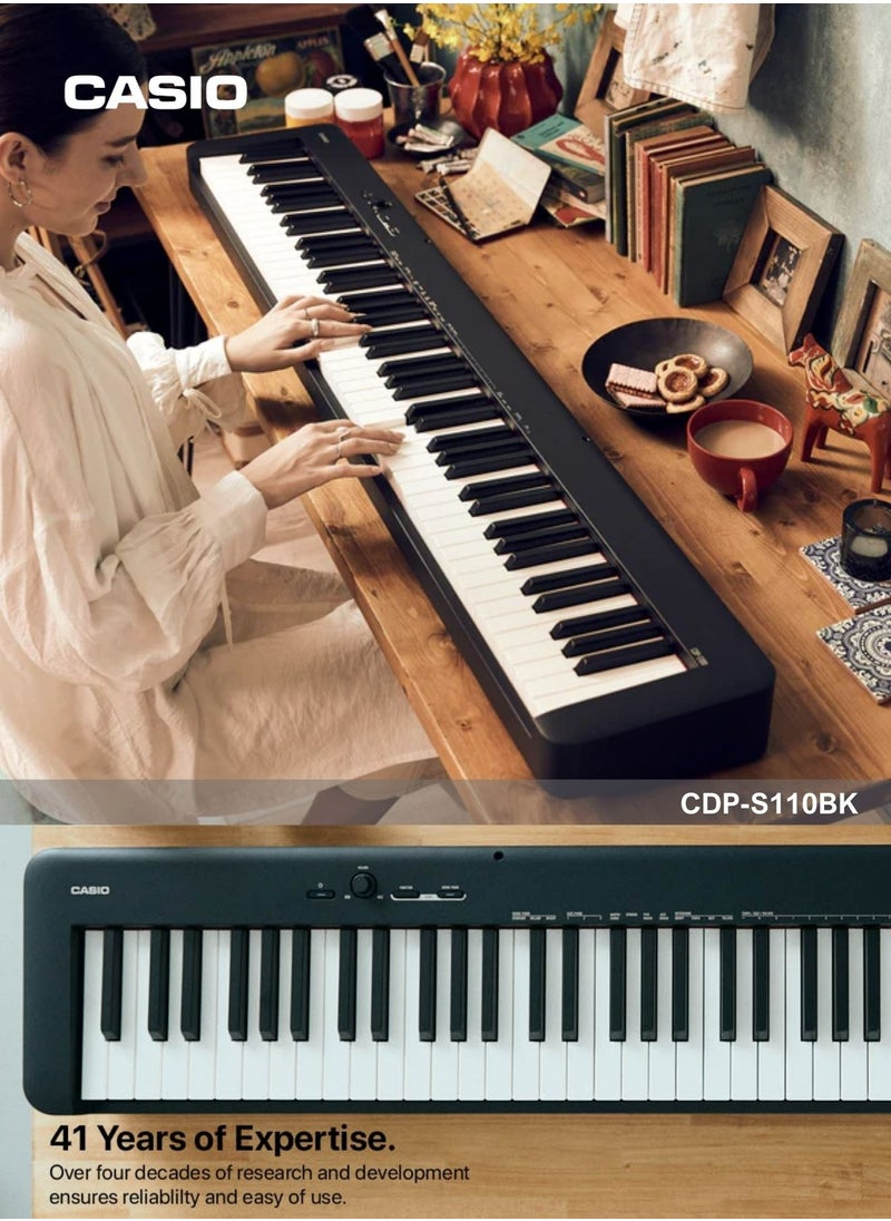 كاسيو - بيانو رقمي CDP-S110BK أسود 88 مفتاح مع محول الطاقة - Image 1