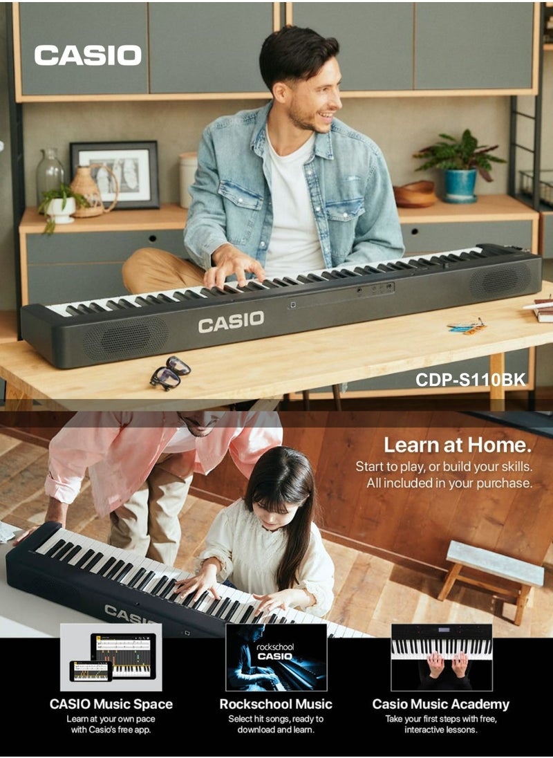 كاسيو - بيانو رقمي CDP-S110BK أسود 88 مفتاح مع محول الطاقة - Image 1