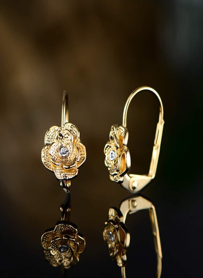 Barzel 18k Gold Plated Flower Earring For Women, Leverback Closure - Made in Brazil - Image 4