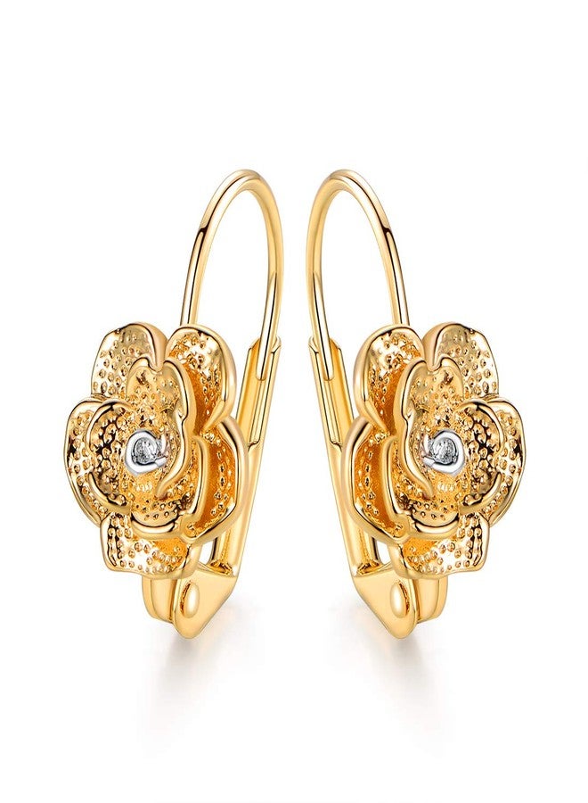 Barzel 18k Gold Plated Flower Earring For Women, Leverback Closure - Made in Brazil - Image 1