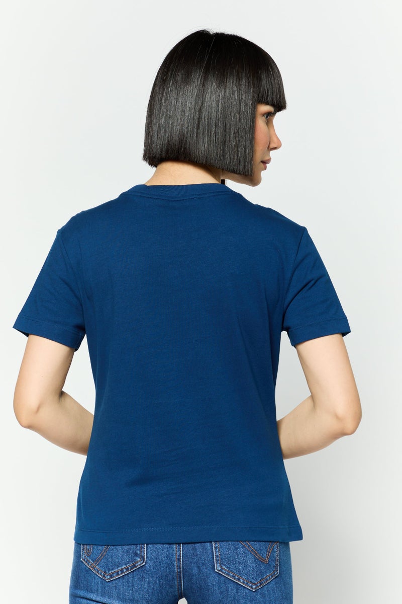 ESPRIT Women Crew Neck Short Sleeves Brand Logo T-Shirt, Navy Blue - Image 3