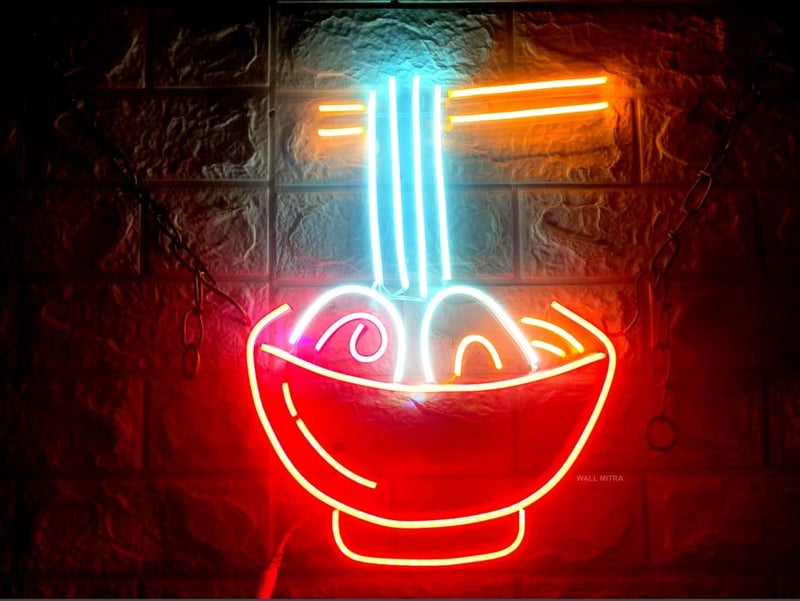 SG PRINT Ramen Neon Sign Ramen Noodle Led Neon Lights for Wall Decor Neon Cool Neon Lights for Restaurant Ramen Shop Window18x10 RedWhiteYellow  - Image 3