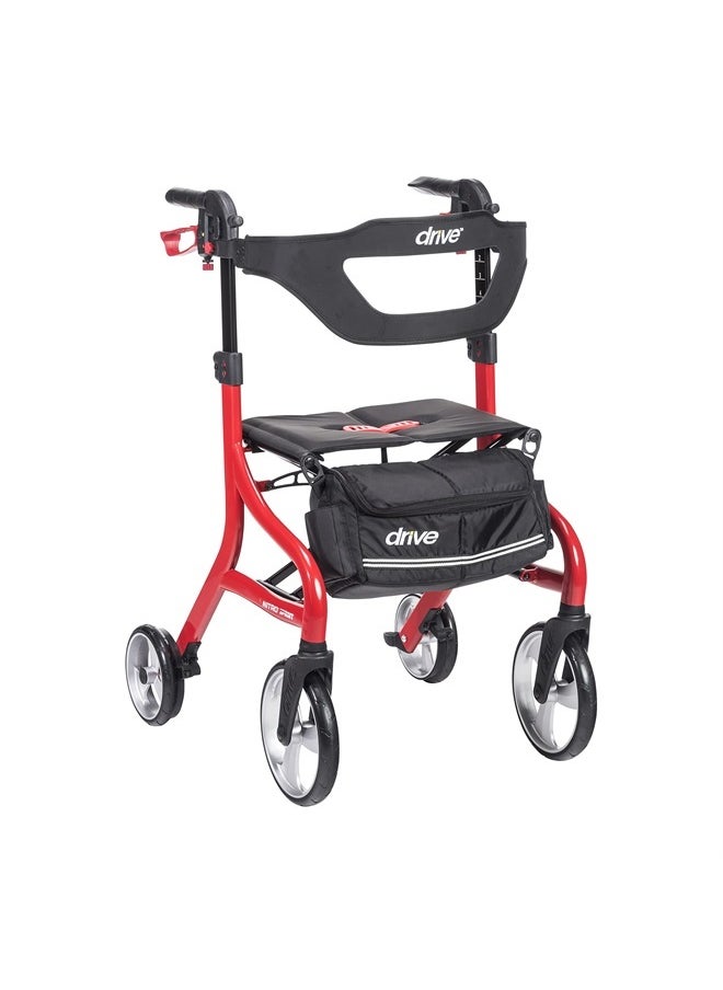Drive Medical Nitro Sprint Foldable Rollator Walker with Seat, Tall Height Lightweight Rollator with Large Wheels, Folding Rollator, Four Wheel Rolling Walker, Red  - Image 1