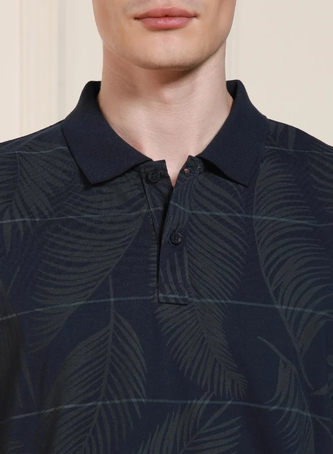 Dennis Lingo Regular Fit Navy Cotton-Poly Polo Neck T-Shirt