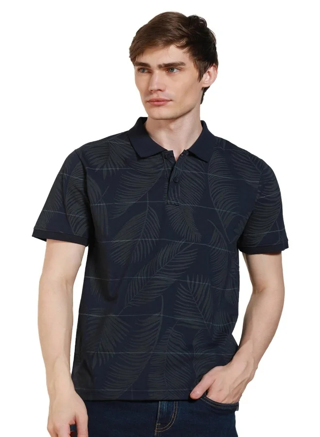 Dennis Lingo Regular Fit Navy Cotton-Poly Polo Neck T-Shirt
