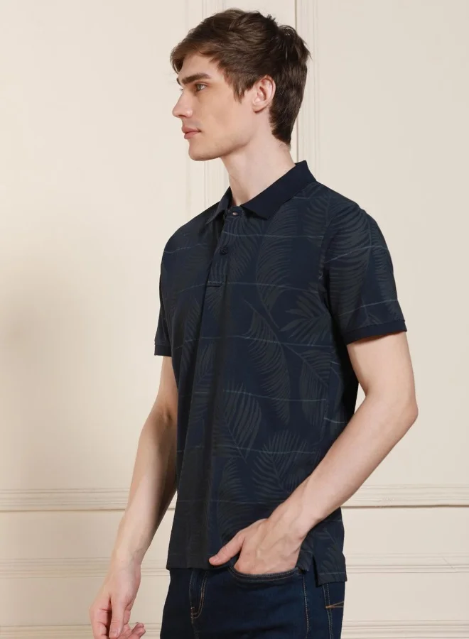 Dennis Lingo Regular Fit Navy Cotton-Poly Polo Neck T-Shirt