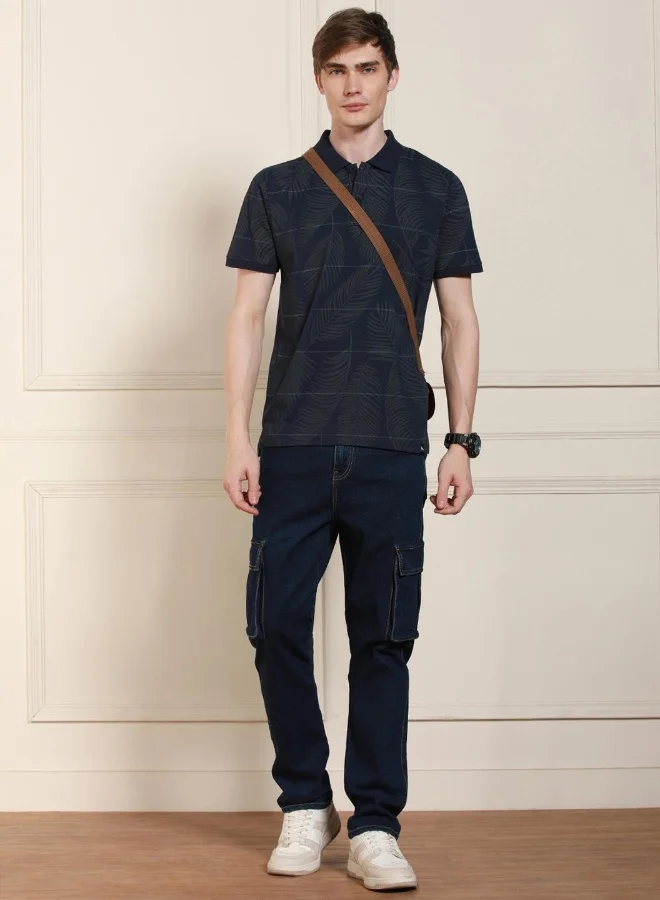 Dennis Lingo Regular Fit Navy Cotton-Poly Polo Neck T-Shirt
