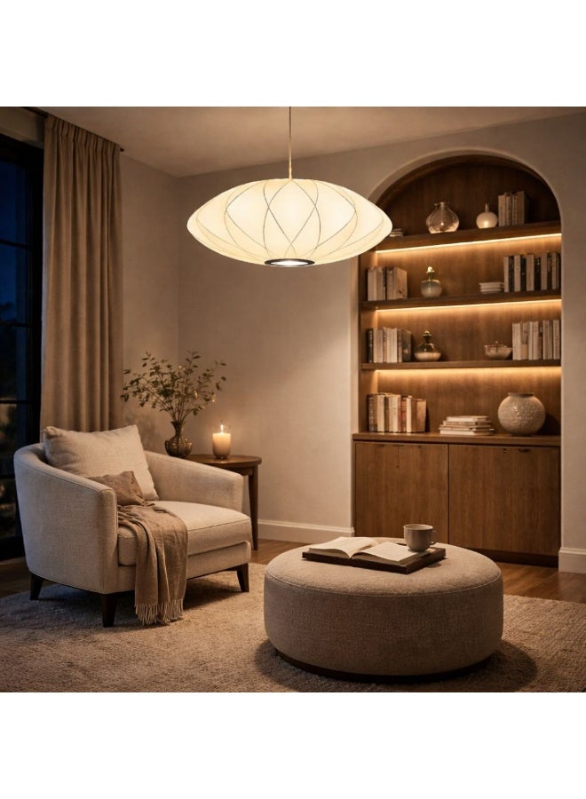 An elegant chandelier with a modern design crafted from silk and an internal metal structure, adding a touch of luxury and warmth to the space. - Image 2