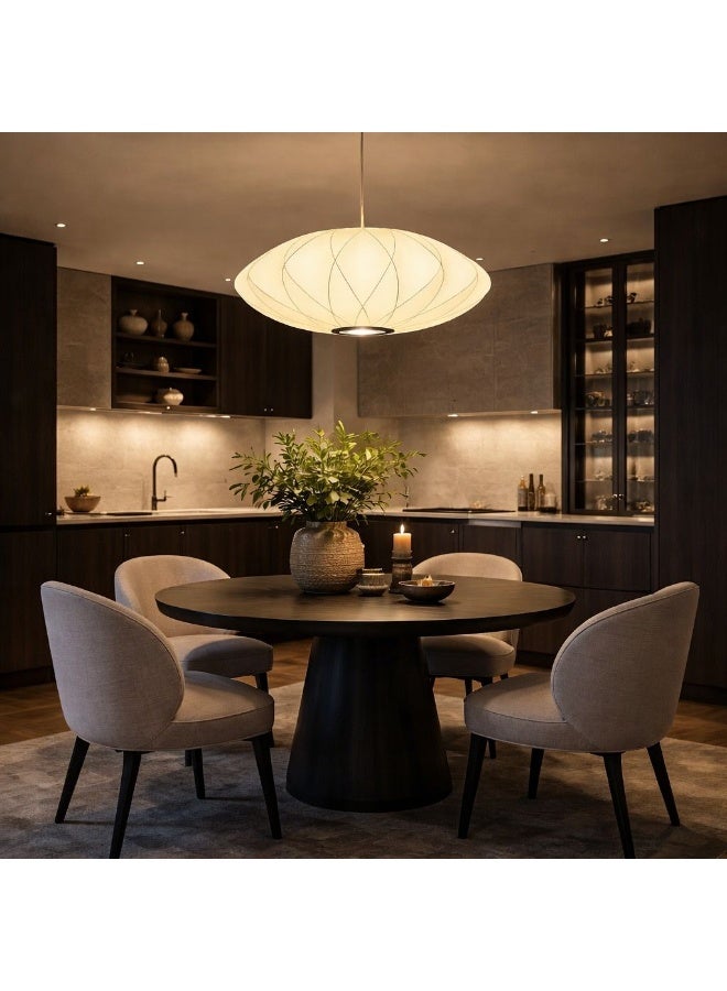 An elegant chandelier with a modern design crafted from silk and an internal metal structure, adding a touch of luxury and warmth to the space. - Image 3