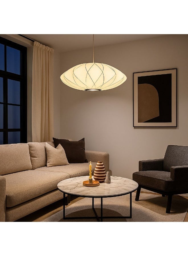 An elegant chandelier with a modern design crafted from silk and an internal metal structure, adding a touch of luxury and warmth to the space. - Image 4